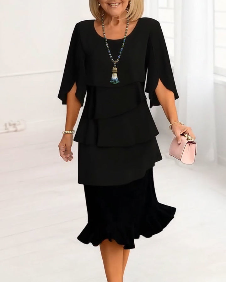 Renata - Elegantní midi šaty s rukávy ve stylu ruffle