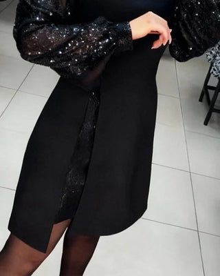 Iwona - Elegantní šaty s lesklými nabíranými rukávy