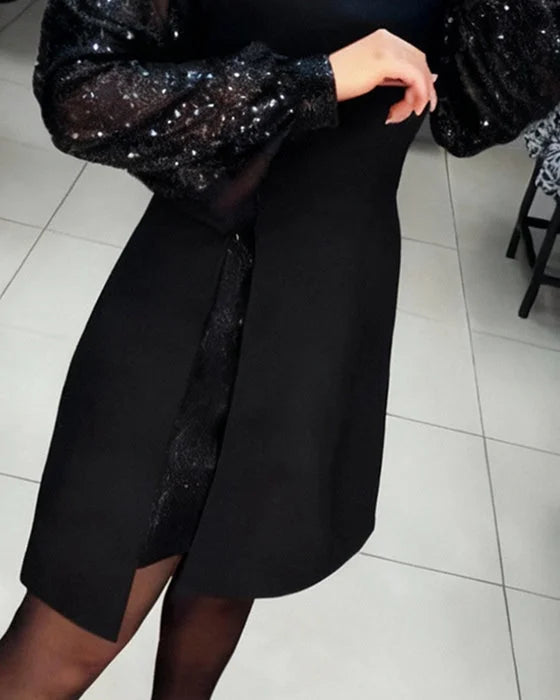 Iwona - Elegantní šaty s lesklými nabíranými rukávy