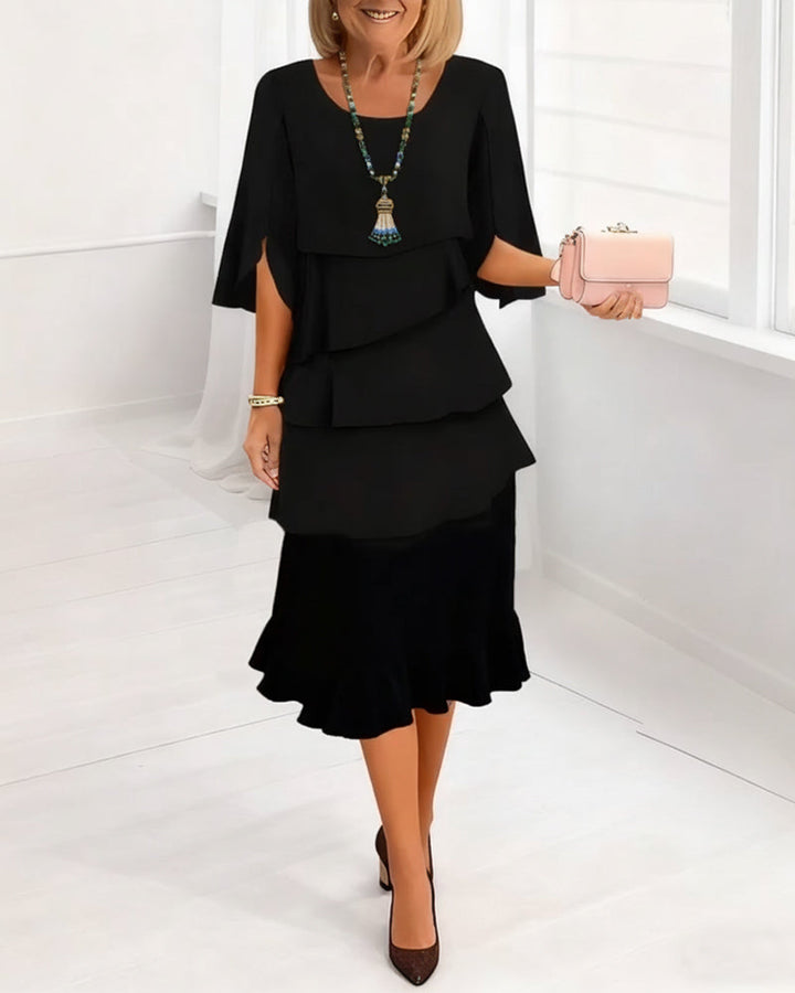 Renata - Elegantní midi šaty s rukávy ve stylu ruffle