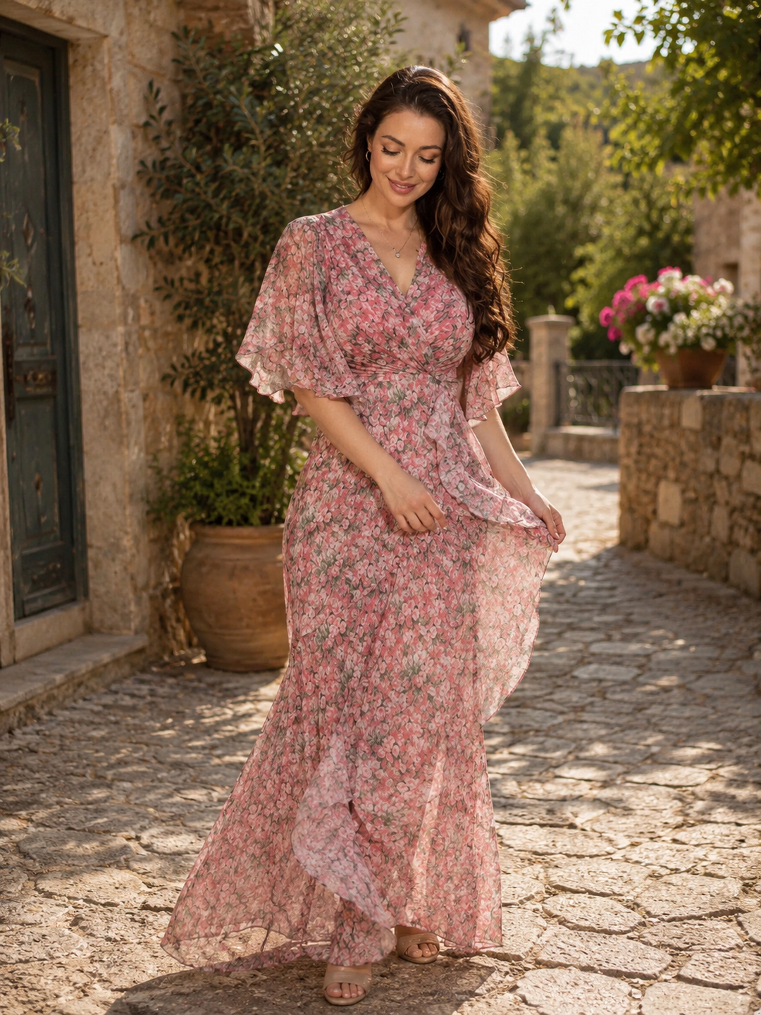 Pamela | Elegantní Maxi Šaty s Květinami