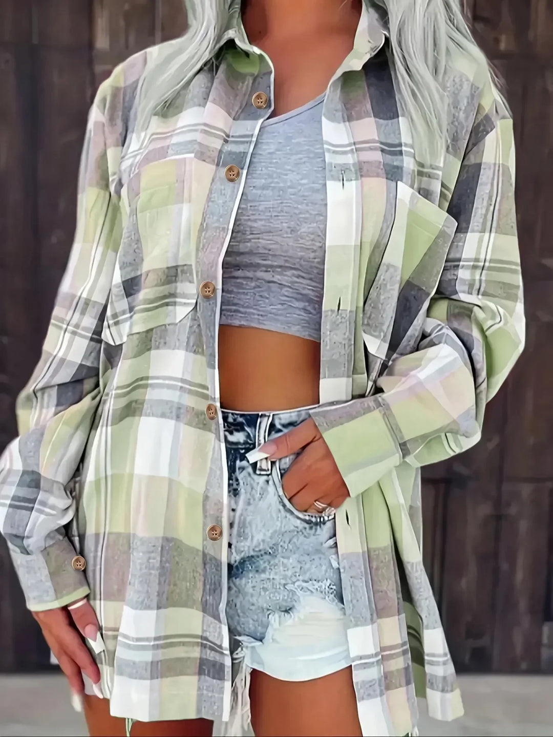 Laura | Elegantní Dlouhá Košile s Kostkovaným Vzorem