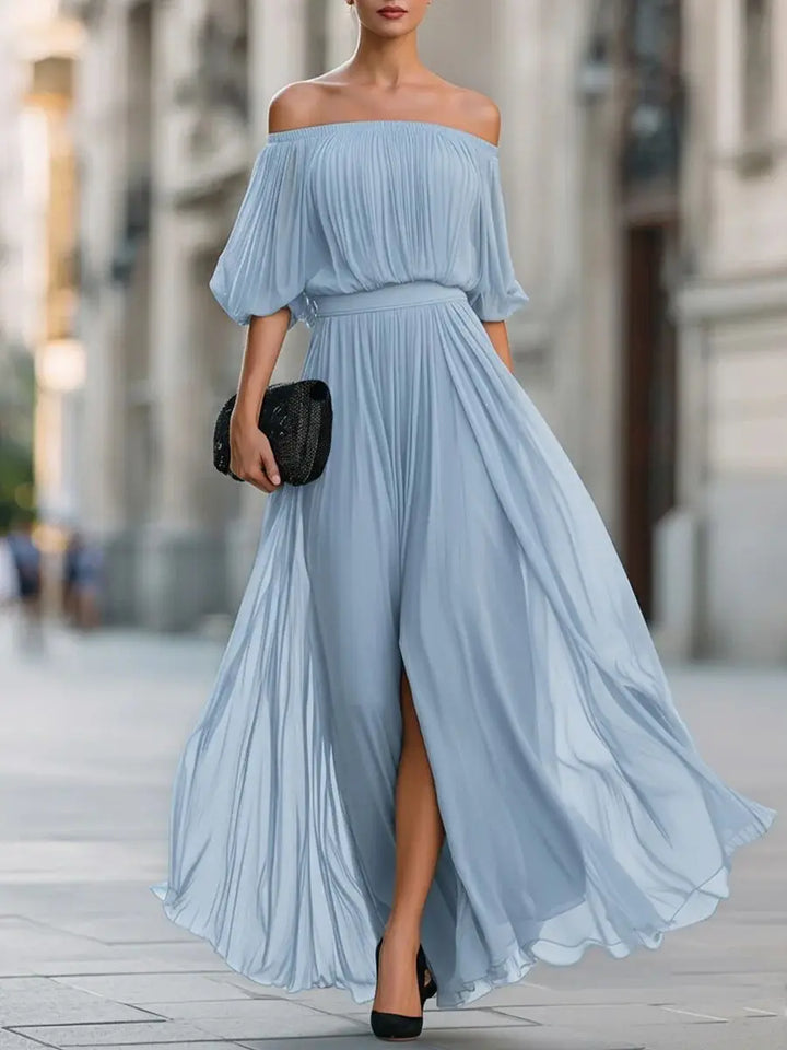 Ewa | Elegantní Plisovaná Maxi Šaty s Odkrytými Rameny