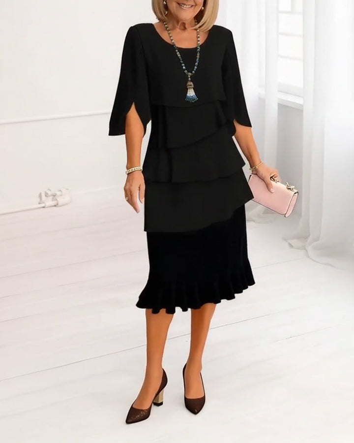 Renata - Elegantní midi šaty s rukávy ve stylu ruffle