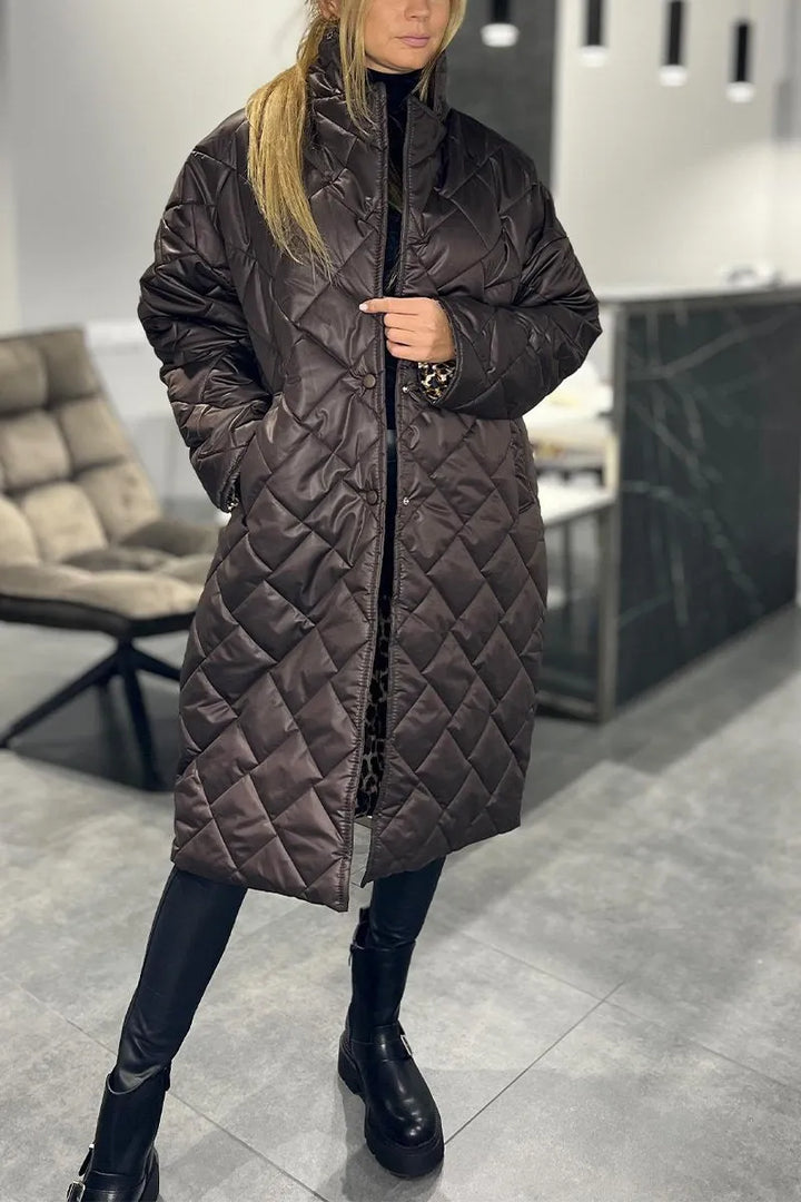 Beata - Oboustranný prošívaný kabát s leopardí podšívkou