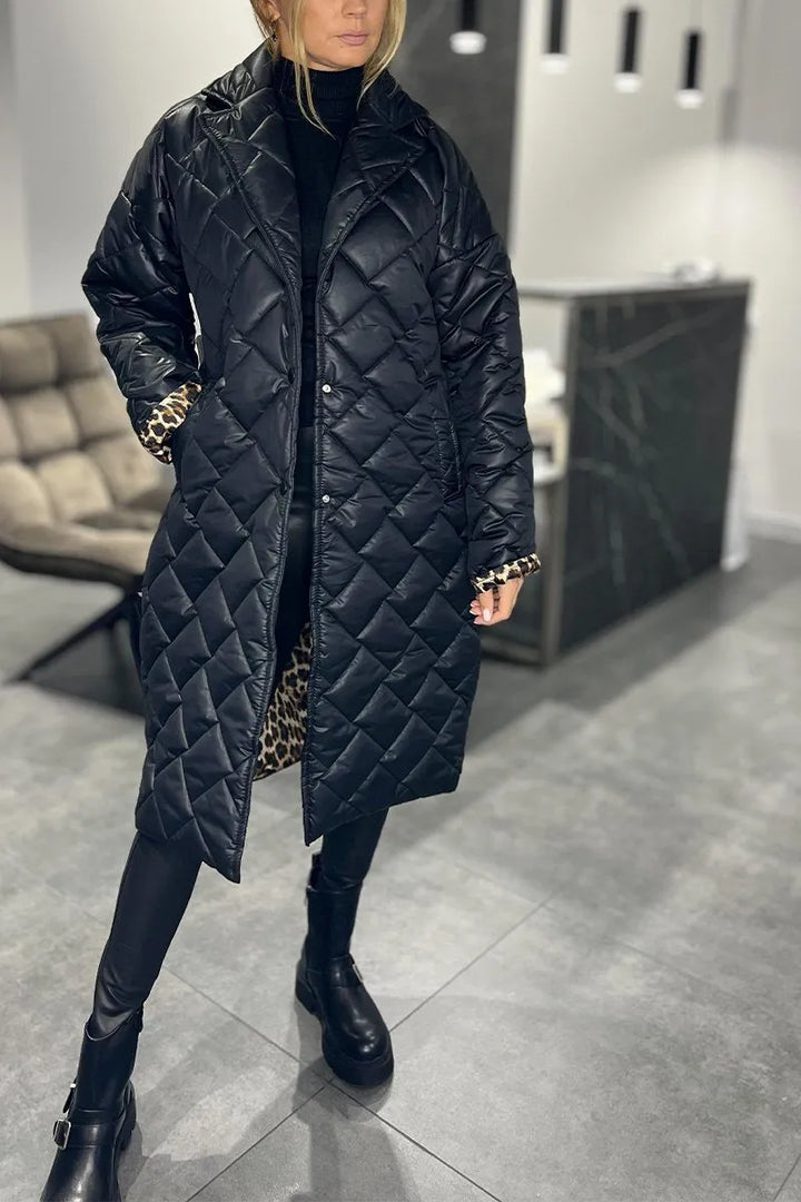 Beata - Oboustranný prošívaný kabát s leopardí podšívkou