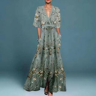 Genowefa - Elegantní Maxi Šaty s Hlubokým Výstřihem