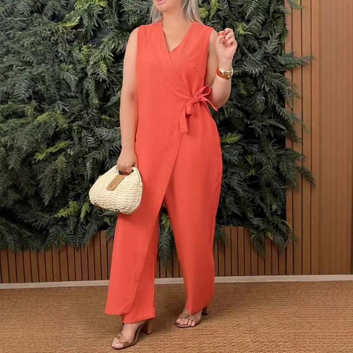Lilianna - Dámský casual overal s výstřihem do V a páskem